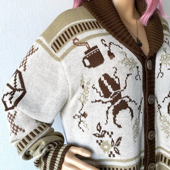 Mulitcolored Cardigan Sweater Novelty Print Unique Fashion Quirky Grandpa Granny - Picture 9 of 9